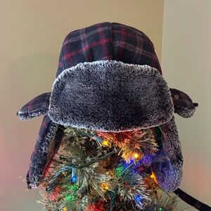 Stetson Size XL Red and Black Plaid Faux Fur Bomber Cap Vintage